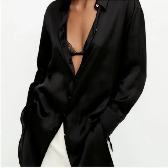 ZARA Satin Effect Button Down‎ Dress - Blouse - Picture 8 of 13